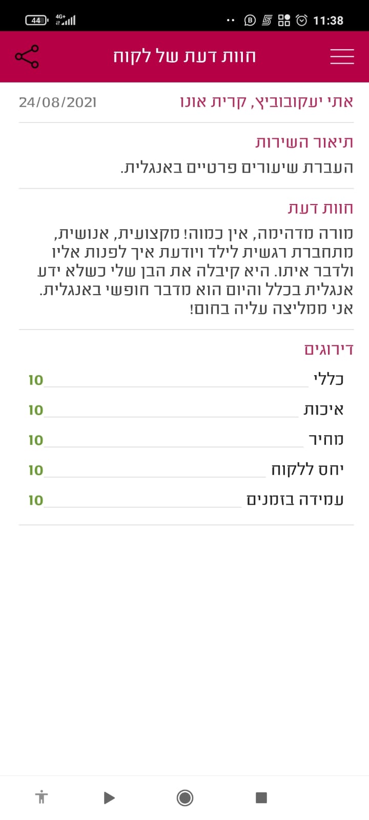 המלצות וחוות דעת על הוראה מתקנת, קורס אסטרטגיות למידה ואימון אישי לבעלי הפרעות קשב וריכוז (12)