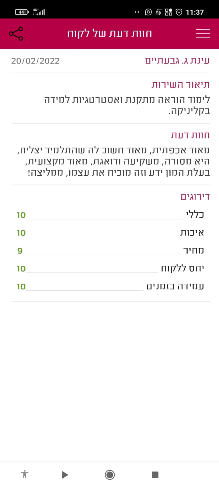 המלצות וחוות דעת על הוראה מתקנת, קורס אסטרטגיות למידה ואימון אישי לבעלי הפרעות קשב וריכוז (6)